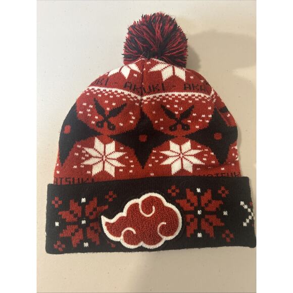 Naruto Shippuden Akatsuki Shinobi Cloud Cuffed Pom Beanie Hat - Picture 3 of 4